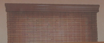 closeup of Wood Valance with Woven Wood Shades